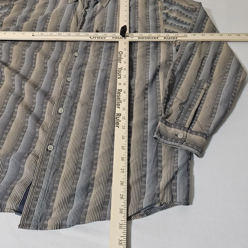 North Face Shirt Men's L‎ Cream/Blue Long Sleeve Lightweight Button Up Pocket
